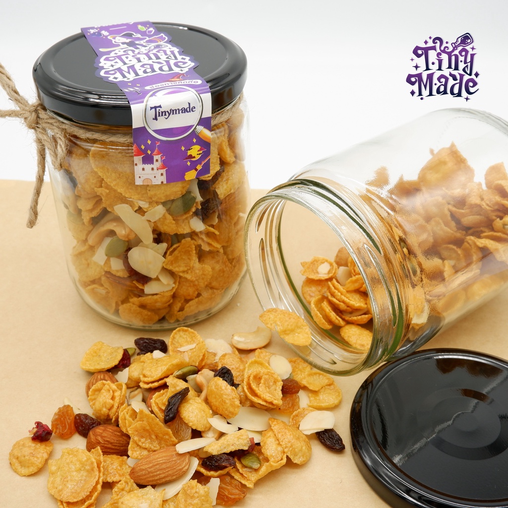 Tinymade คอนเฟลกคาราเมลน้ำผึ้ง ผลไม้และธัญพืชรวม 8 ชนิด เนยแท้ น้ำผึ้งแท้ ปราศจากไขมันทรานส์ Caramel Cornflakes โฮมเมด