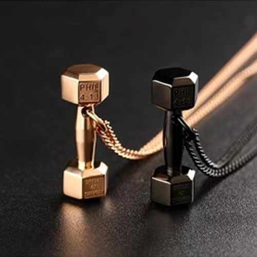 สีทึบ Dumbbell จี้พู่โซ่อินเทรนด์ All-Match ผู้ชายผู้หญิงสไตล์เดียวกัน Influencer สไตล์เดียวกันสี Re