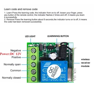 433 Mhz RF รีเลย์สวิตช์ควบคุมระยะไกลไร้สาย 433mhz DC 12V 1CH โมดูลรับสัญญาณ สําหรับเรียนรู้โค้ดส่งสัญญาณระยะไกล DIY