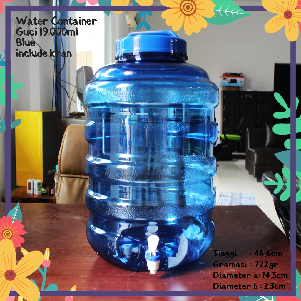 WATER CONTAINER 19 LITER 19000ML 19L 19000 ML BLUE JUICE INCLEUDES THICK TAP PACKAGING AI DRINKING K