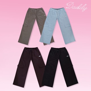 DADDY | Spiky Pants กางเกง cargo เอวต่ำ ปักตัว D ด้านหลัง สีดำ สีฟ้า สีน้ำตาล สีกากี