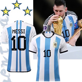 เสื้อกีฬาแขนสั้น ลายทีมชาติฟุตบอล Messi Argentina Champion 2022 ชุดเหย้า สําหรับผู้ชาย