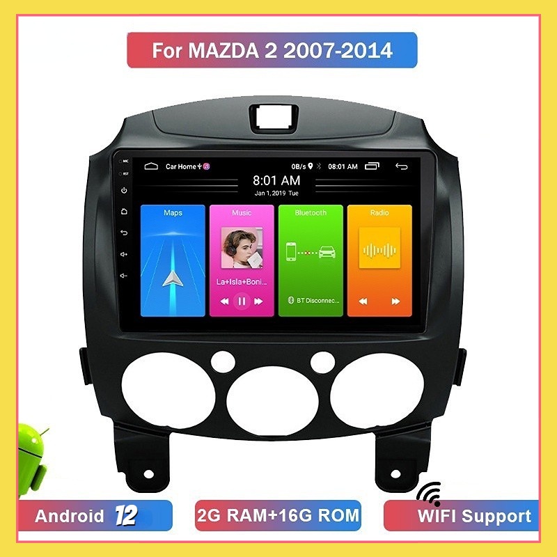 วิทยุติดรถยนต์ 2din สเตอริโอ Android สำหรับ Mazda 2 2007-2014 Android 10 นิ้ว 2G + 16G พร้อมกรอบ