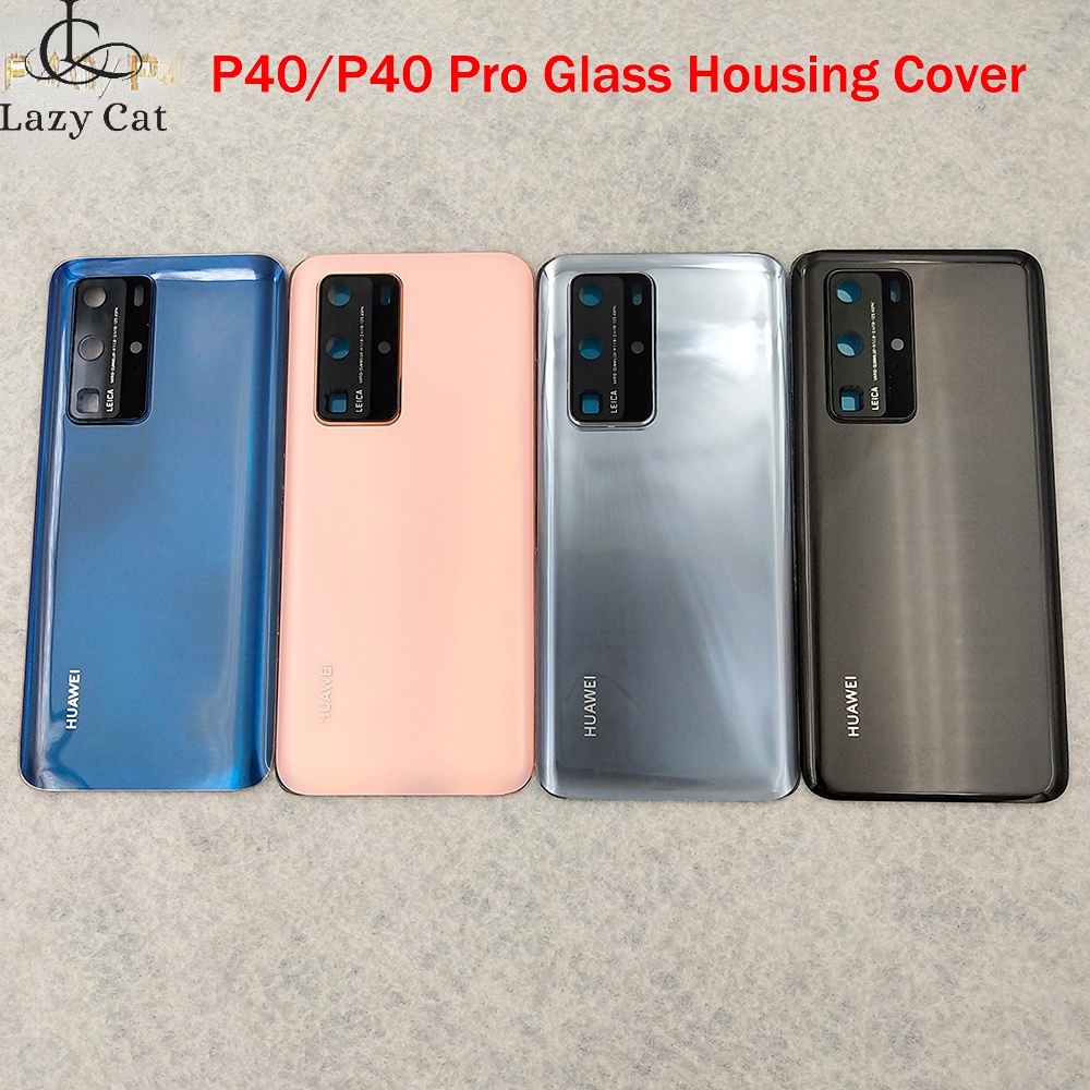Huawei P40 Pro ฝาครอบแบตเตอรี่แผงกระจกด้านหลังด้านหลังสําหรับ P40pro P 40 ฝาหลังแบตเตอรี่ประตูพร้อมกรอบเลนส์กล้อง