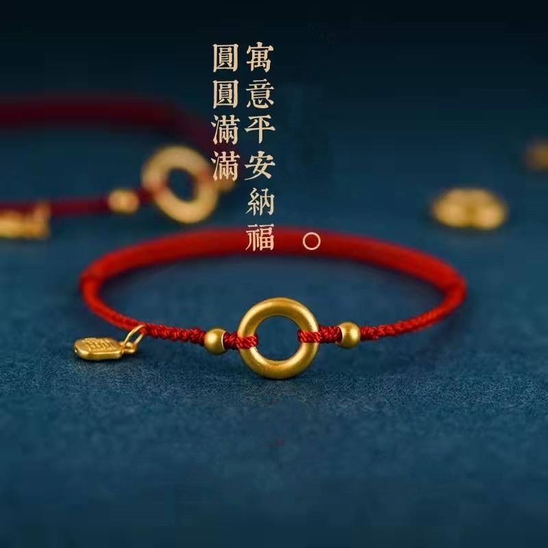 สร้อยข้อมือเชือกถัก เงินแท้ เกรด 925 จี้มงคล สีแดง
