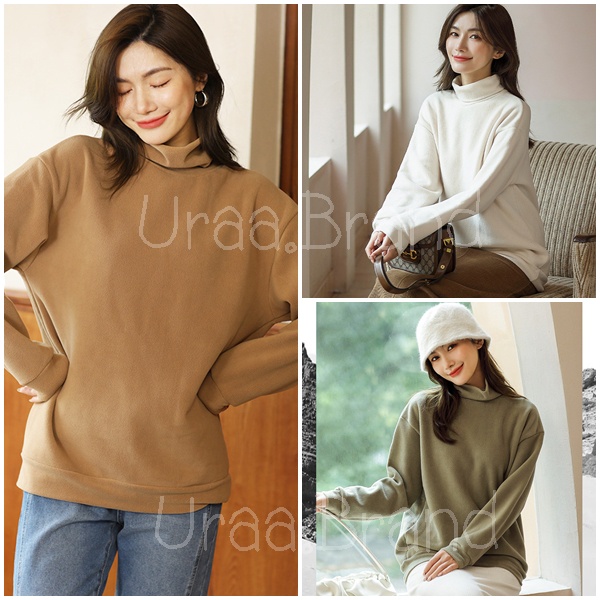 อก 42-48 / เสื้อแขนยาวบุขน เสื้อคอเต่าบุขน รุ่น Fleece Sweater ผ้าฟรีส