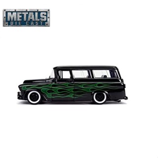 โมเดลรถของเล่นคลาสสิก 1957  Chevy  No.97821   Suburban Black with Green Flames   อัตราส่วน  1:24  โลหะผสม บอดี้เหล็ก