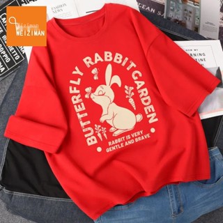 2023 Year of the Rabbit zodiac short-sleeved t-shirt female Mr. spring and  new Chinese red top clothes ins  เสื้อยืด