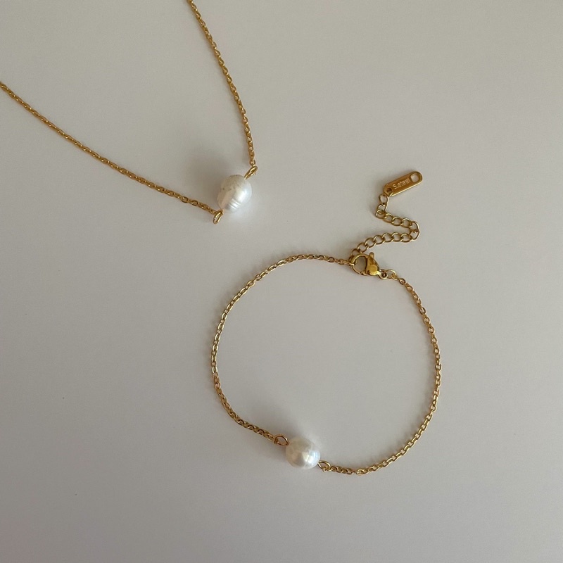 shellandgold - สร้อยคอ และ สร้อยข้อมือ จี้มุกน้ำจืดแท้ 1 เม็ด มีให้เลือก 2 สี
