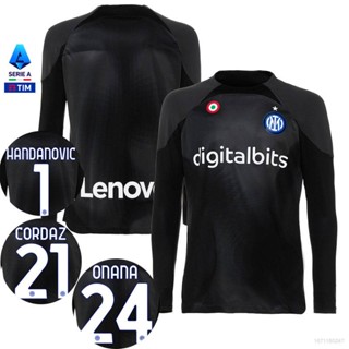 เสื้อกีฬาแขนยาว ลายทีมผู้รักษาประตู Onana Handanovic Cordaz สีดํา พลัสไซซ์ 22-23