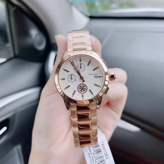 (ผ่อน0%) นาฬิกา สแตนเลส สีโรสโกลด์ Tory Burch Womens Collins RoseGold tone Dial Chronograph Watch  TBW1253 หน้าปัด 38mm.