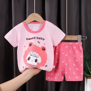 พร้อมส่ง ชุดเซ็ทเด็ก 2 ชิ้น เสื้อแขนสั้นคอกลม+กางเกงขาสั้น ผ้านุ่มใส่สบายมากจ้า