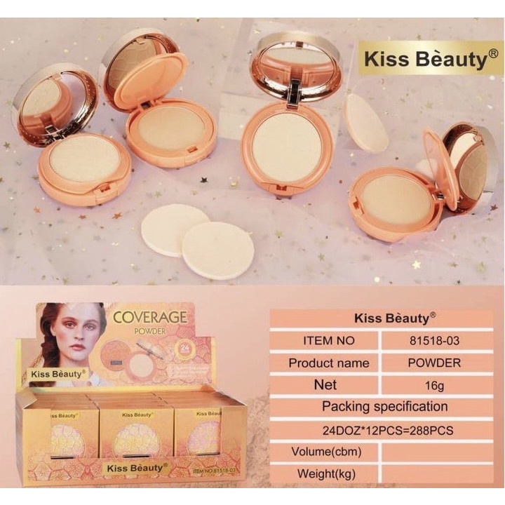 81518Kiss Beauty Coverage Power แป้งพัฟ2ชั้น 2สี เนื้อแมทซ์+ผสมชิมเมอร์ คุมมัน ปกปิด เนื้อบางเบา ติดทน24ชม. หน้าไม่ดรอป