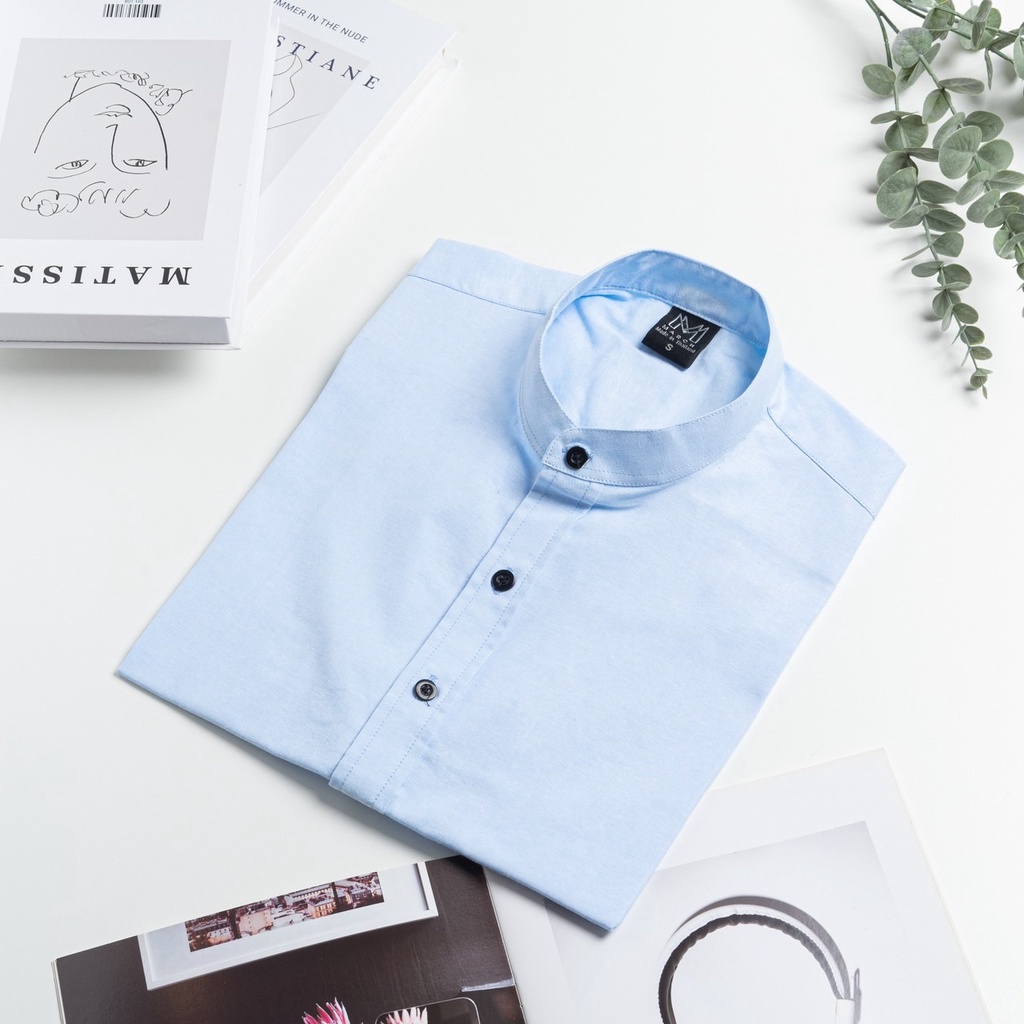 16 สี [พร้อมส่ง] เสื้อเชิ้ตแขนสั้นคอจีน สีฟ้าอ่อน เสื้อเชิ้ตผู้ชาย S-XL