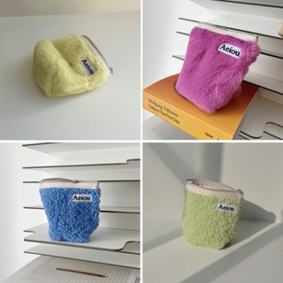 Aeiou Basic Fur Pouch (M size) - Neon Purple, pink, yellow, checkeredboard bubble red green korea