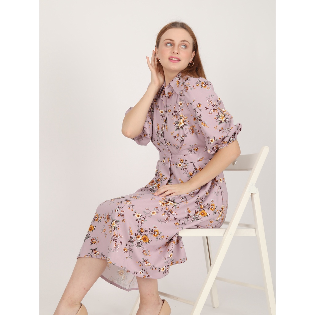 FAME - Mauve Floral Print Womens Midi Dress - 9511045