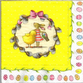 Pladao Napkin ภาพเทศกาล อีสเตอร์ Easter Bunny กระต่ายกับไข่ กระดาษ แนพกิ้น สำหรับงานศิลปะ เดคูพาจ decoupage ขนาด L 33x33