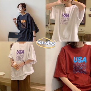 SOSพร้อมส่งจากไทย เสื้อยืดโอเวอร์ไซส์ สรีนเท่ๆ USA ใส่ได้ทั้งชายและหญิง A015