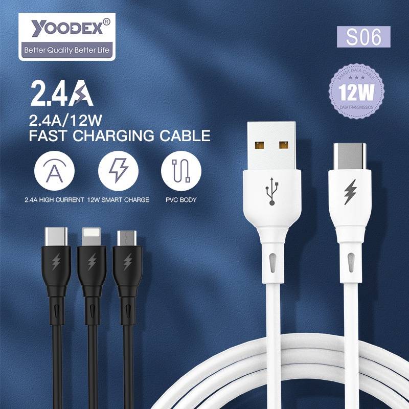 ใหม่ พร้อมส่ง YOODEX S06 สายชาร์จ USB สายชาร์จเร็ว 2.4A/12W มีให้เลือก สามหัว Micro,Type-C,Li ความยา
