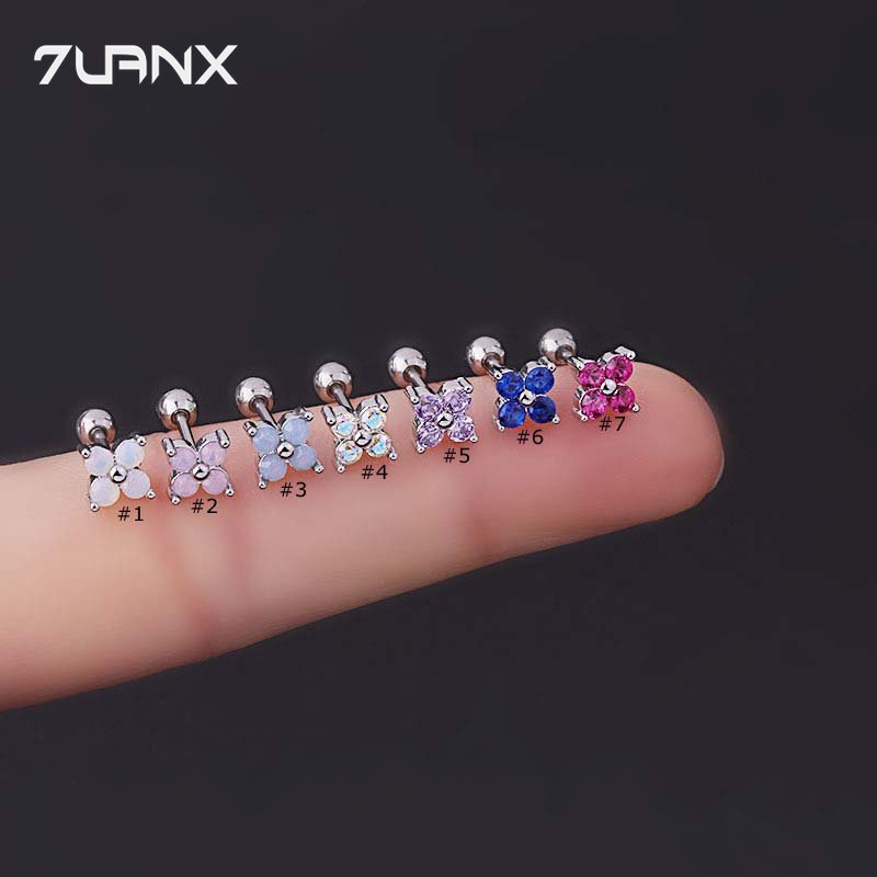 7uanx ต่างหูสตั๊ด เหล็กไทเทเนียม 20 เกจ ประดับเพทาย สไตล์เกาหลี 1 ชิ้น