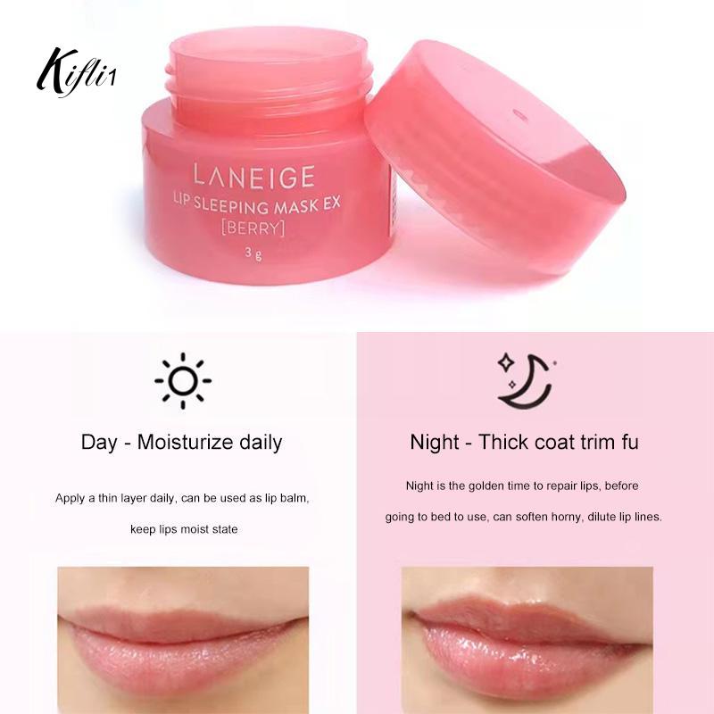 【kifli1】LANEIGE หน้ากากนอนหลับริมฝีปาก 3g การดูแลริมฝีปากนุ่มนุ่มให้ความชุ่มชื้น สไตล์เกาหลี-KI