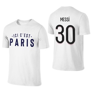 เสื้อยืดพิมพ์ลายMen T-shirt 30 Lionel Messi Ici C&amp;amp;#39; Welcome To Paris Est Paris Printing Tee Tshirt Women 100% cot