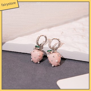 Fairystore| 1 คู่ น่ารัก วงกลม ต่างหูแฟชั่น เครื่องประดับ ส่องแสง ชุบ วงกลม ต่างหูสตรอเบอร์รี่