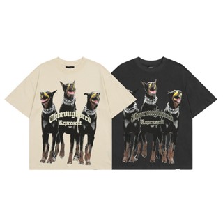 Re เสื้อสตรีทแฟชั่น423663เสื้อยืดแขนสั้นลําลอง ผ้าฝ้าย พิมพ์ลาย Doberman Pinscher สําหรับผู้ชาย และผู้หญิง