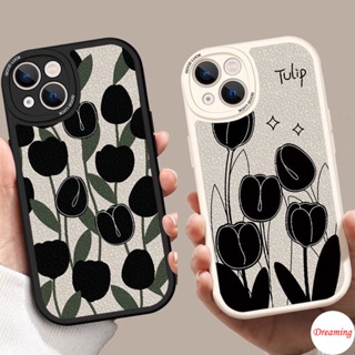 เคสสำหรับ Redmi Note 11 11S 10 10S 9S 9 8 7 10C 10A 9C 9A 9T X3 NFC GT M3 Pro 5G 4G รูปไข่ Big Eye Soft เคสโทรศัพท์ Motif Black Tulip Leaf