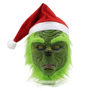 หน้ากากคอสเพลย์ Monster Rascal Green The Grinch พร้อมหมวกคริสต์มาส