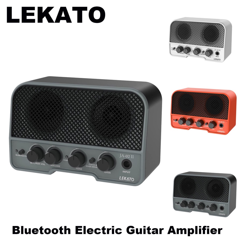 Lekato บลูทูธ 5.0 แอมป์กีตาร์ ขนาดเล็ก 5W เครื่องขยายเสียงกีตาร์ไฟฟ้า แบบชาร์จไฟได้