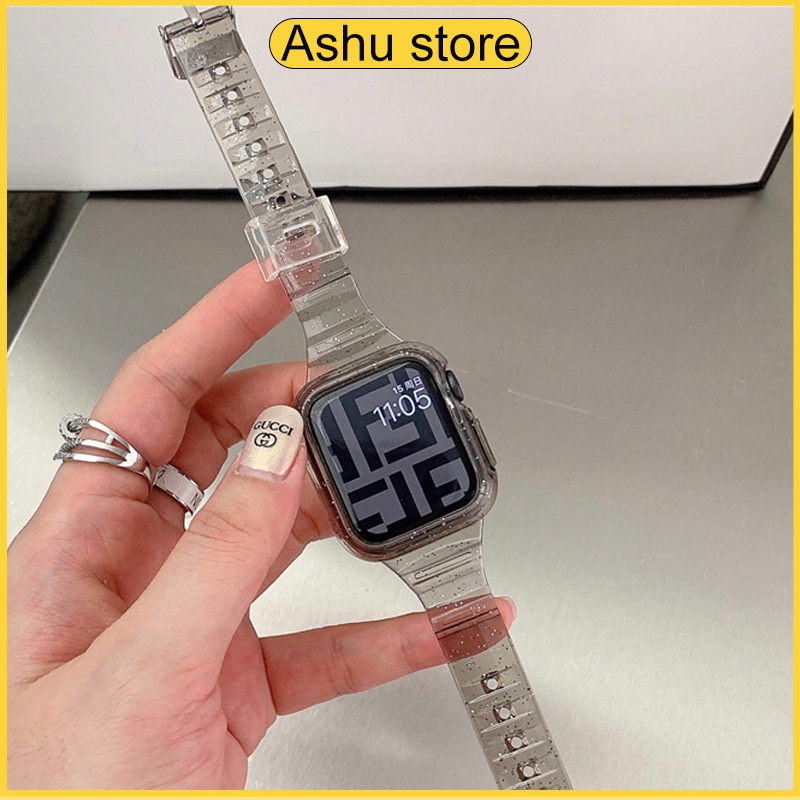 (Fast Shipping) สายนาฬิกาซิลิโคนใส iwatch 9/8/SE/7/6/5/4/3/2/1 สายนาฬิกาซิลิโคน 45mm.42mm.44mm.40mm.38mm.41mm