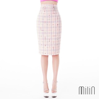 [MILIN] Nissi Multi-color tweed with crystal buckle belted high waist midi skirt กระโปรงทรงสอบเอวสูงผ้าทวีดแต่งเข็มขัด