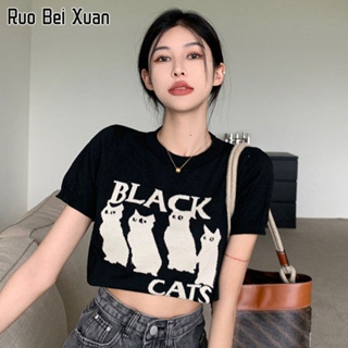 RUO BEI XUAN เสื้อยืดสตรีแฟชั่นสไตล์เกาหลีใหม่พิมพ์ลายเสื้อแขนยาว