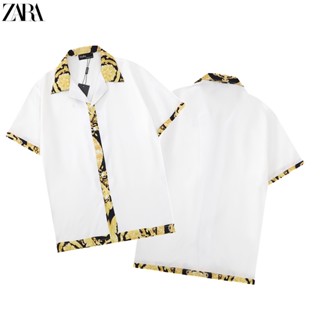 เสื้อเชิ้ตแขนสั้นลําลอง คอปก ทรงหลวม พิมพ์ลาย ZARA แบบเรียบง่าย สไตล์สตรีท แฟชั่นสําหรับผู้ชาย และผู้หญิง