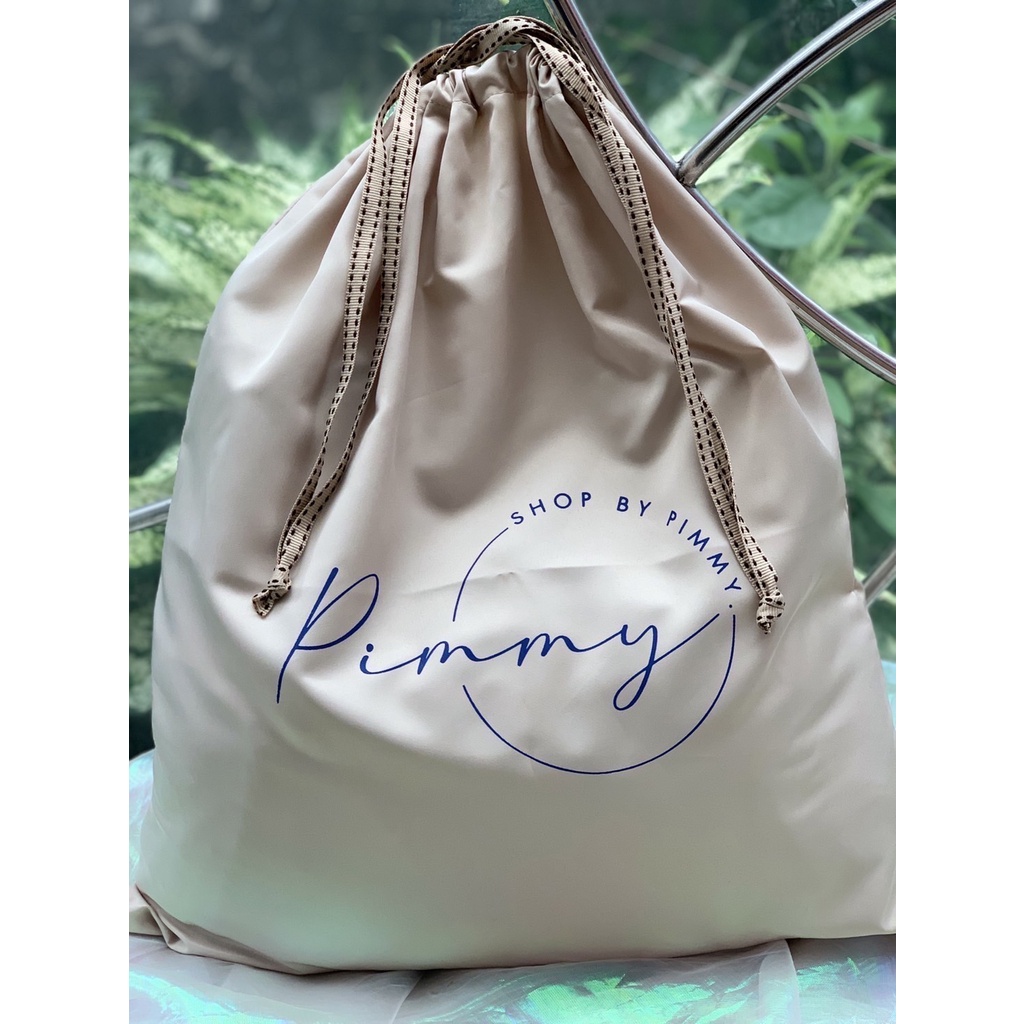 ถุงผ้า Shop by Pimmy  (Size F) ผ้าไมโครไฟเบอร์ สีครีม ลักษณะแบบหูรูด ขนาด สูง 19" x กว้าง 17 "