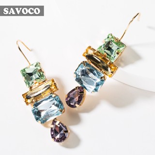 Savoco ต่างหูแก้วคริสตัลใส หลากสี เครื่องประดับแฟชั่น สําหรับผู้หญิง SE003