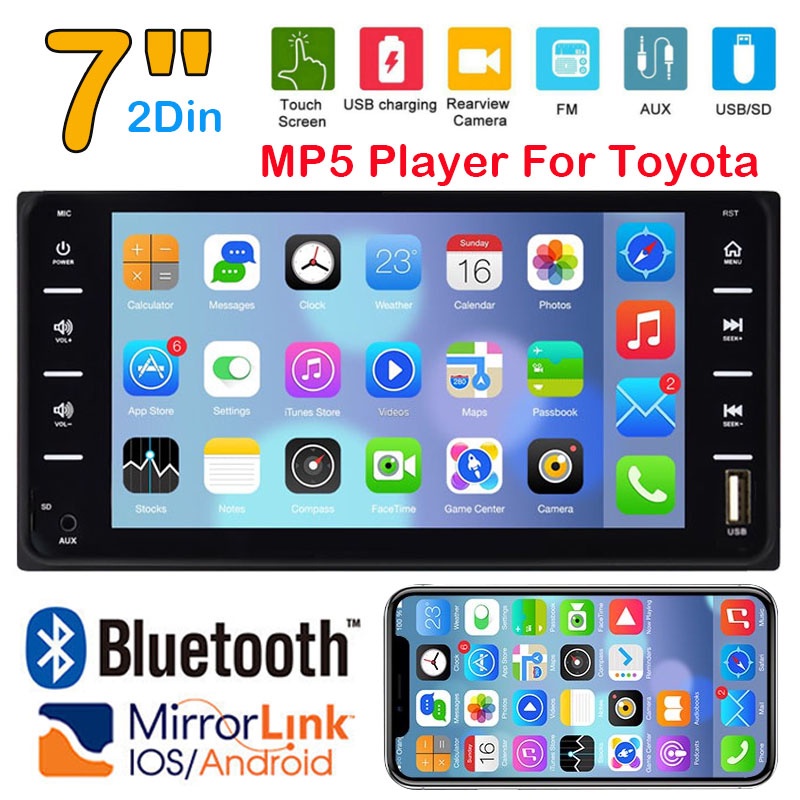 เครื่องเล่น MP5 7 นิ้ว สําหรับ Toyota Corolla 2 Din Touch Screen Multimedia Android IOS MirrorLink บลูทูธ FM