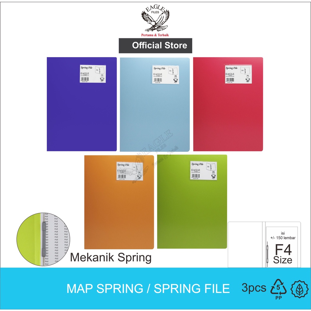 EAGLE Map Spring / Spring File / Plastic Folder Snelhecter F4 (Folio) บรรจุ 3 ชิ้น E 311 / E 312