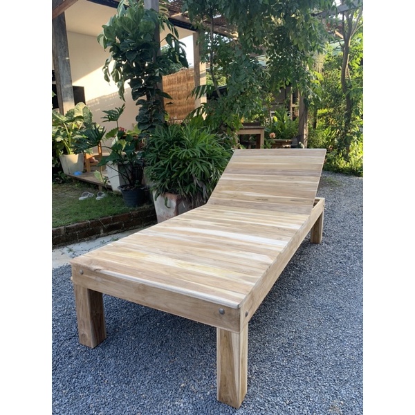 เตียงสปาไม้สัก งานดิบ ขนาด80*200สูง40cm.ยกปรับหัวนอนได้ เตียงชายหาด เตียงนอนปรับระดับได้