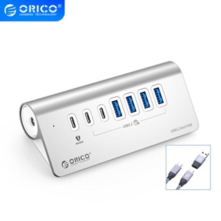 Orico ฮับ USB 3.2 10Gbps 4/7 พอร์ต ความเร็วสูง PD60W Type C พร้อมอะแดปเตอร์พาวเวอร์ สําหรับ MacBook PC USB 3.2 10Gbps สีเงิน