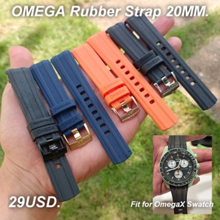 สายนาฬิกา หัวโค้ง สำหรับOmega,OmegaXSwatch ขนาด20mm.มีLOGO ฟรีสปริงบาร์และปากกาถอดสาย