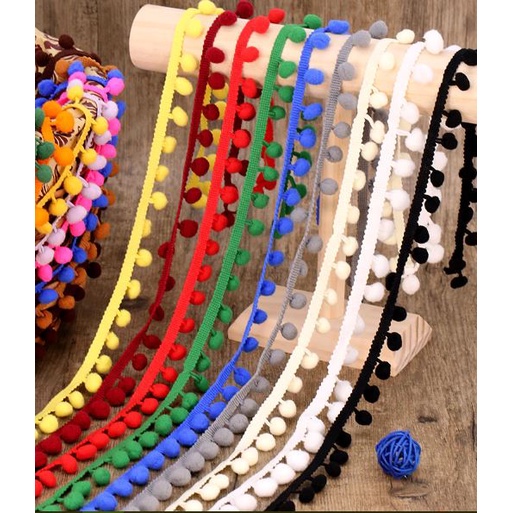 1Yard Pom Pom Trim Ball 12 มม.Handmade DIY MINI Pearl Pompom Fringe ริบบิ้นเย็บลูกไม้ Kintted ผ้าดอกไม้边(2031M)