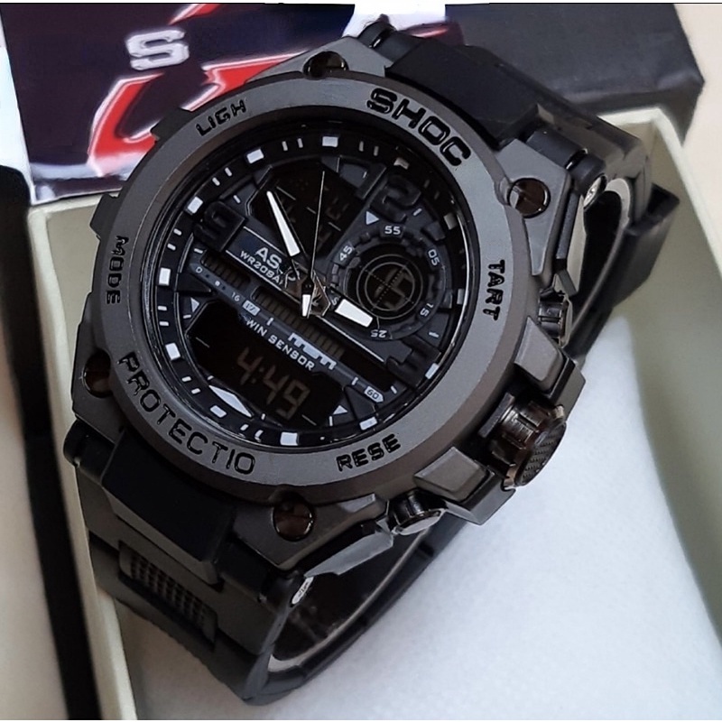 นาฬิกาดิจิตอลผู้ชาย Gst-8600 Dual Display Time Alarm Multifumcation นาฬิกาสปอร์ตกันน้ํา