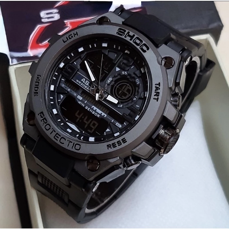 นาฬิกาดิจิตอลผู้ชาย Gst-8600 Dual Display Time Alarm Multifumcation นาฬิกาสปอร์ตกันน้ํา