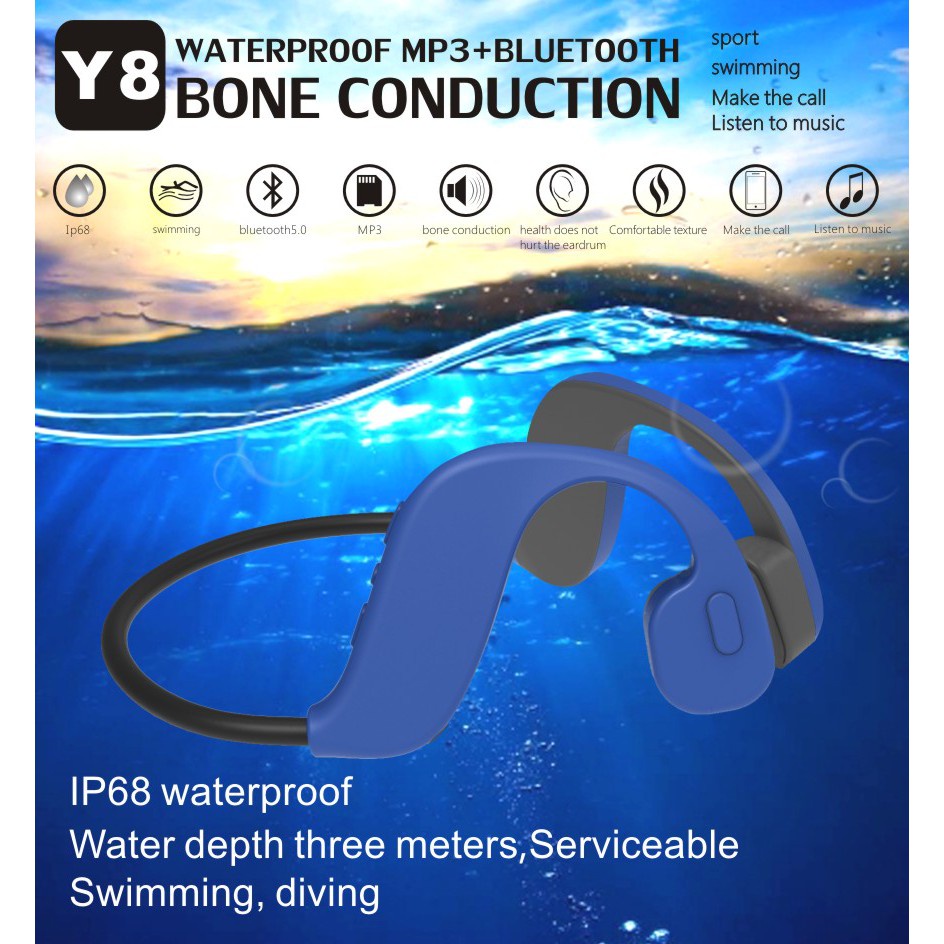 2in1 Bluetooth Bone Conduction Headphone + MP3 Player Bass IPX8 Waterproof Wireless Earphone Sports Headset with Mic 32G