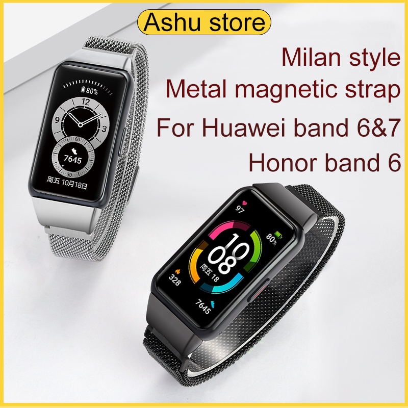 Milano Ring สายนาฬิกาสแตนเลสสำหรับ Huawei Band 8/9Huawei Band 6/7 สายนาฬิกาแม่เหล็กสำหรับ Honor Band 6