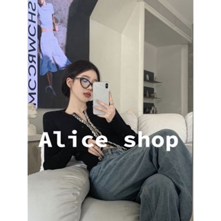 Alice  เซ็กซี่ เสื้อครอป เสื้อยืดแขนยาวผู้หญิง ส่วนซิป 2022 ใหม่  ทันสมัย สวย สวยงาม Unique TN220154 36Z230909