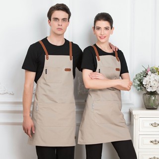 ผ้ากันเปื้อนผ้าใบแฟชั่นผ้ากันเปื้อนสำหรับบริกรกาแฟ Workwear ผ้ากันเปื้อนครัวกันน้ำ