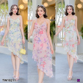 18211 เดรสสายเดี่ยว อกแต่งระบาย ชายเดรสเฉียง Single strap dress, decorated with fringe, mens oblique dress